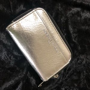 Silver Metallic Wallet, Dark Rose Material Inside